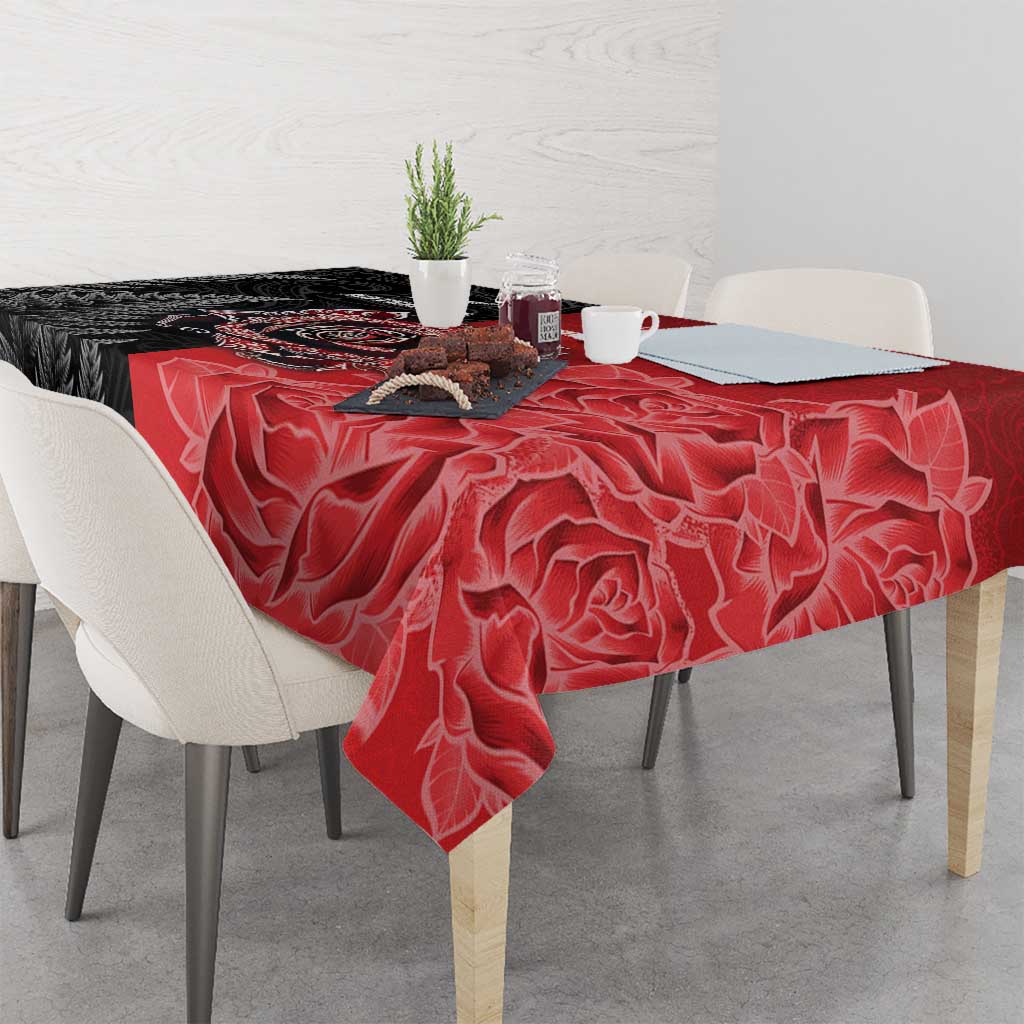 New Zealand And England Rugby Tablecloth Red Rose Mix Maori Pattern - Wonder Print Shop