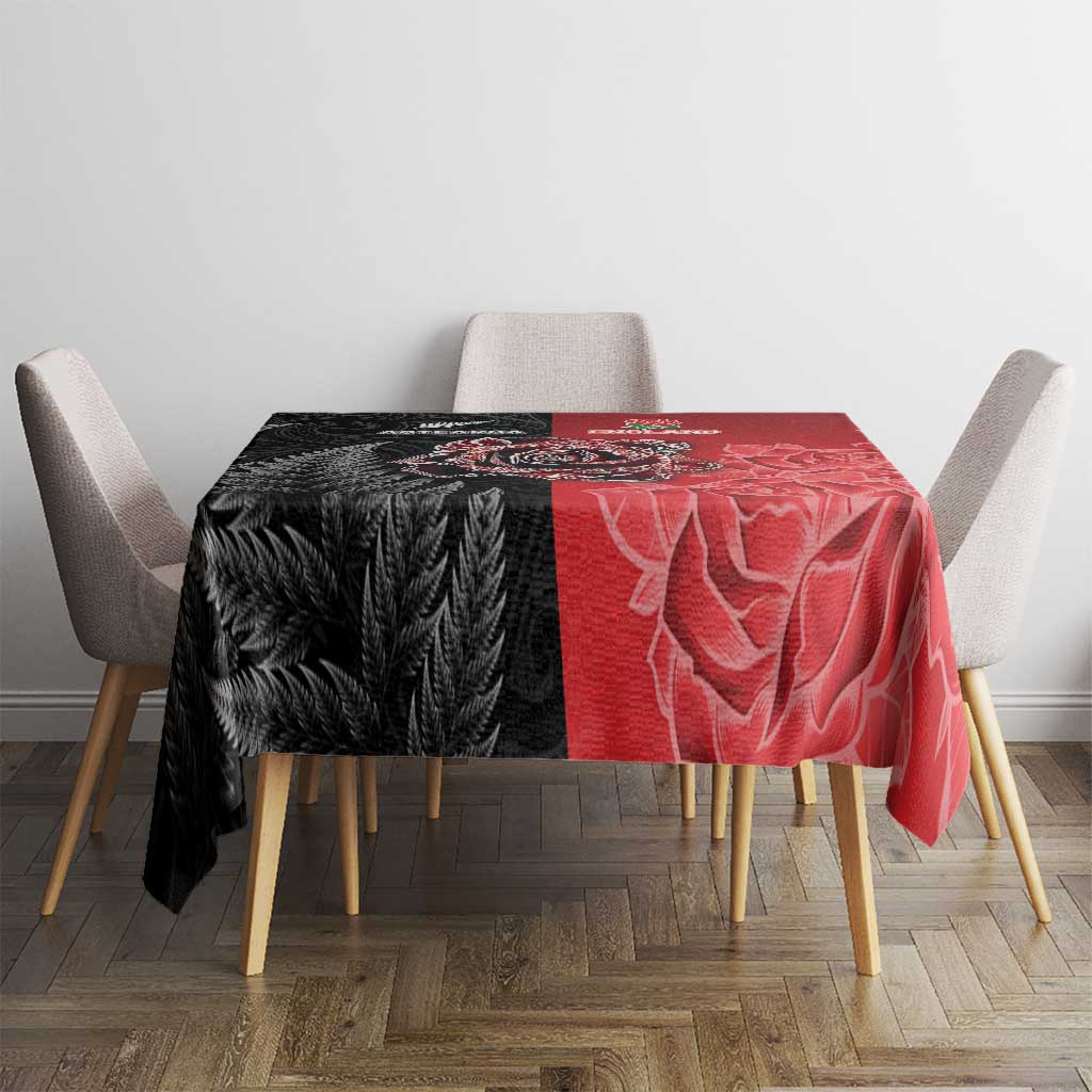 New Zealand And England Rugby Tablecloth Red Rose Mix Maori Pattern - Wonder Print Shop
