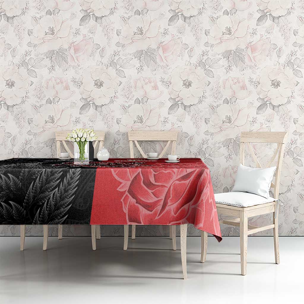 New Zealand And England Rugby Tablecloth Red Rose Mix Maori Pattern - Wonder Print Shop