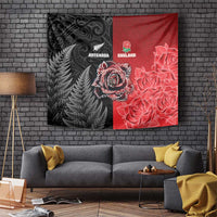 New Zealand And England Rugby Tapestry Red Rose Mix Maori Pattern - Wonder Print Shop