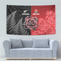 New Zealand And England Rugby Tapestry Red Rose Mix Maori Pattern - Wonder Print Shop