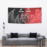 New Zealand And England Rugby Tapestry Red Rose Mix Maori Pattern - Wonder Print Shop