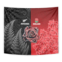 New Zealand And England Rugby Tapestry Red Rose Mix Maori Pattern - Wonder Print Shop