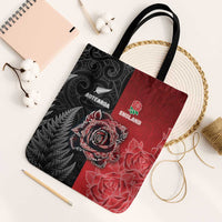 New Zealand And England Rugby Tote Bag Red Rose Mix Maori Pattern - Wonder Print Shop