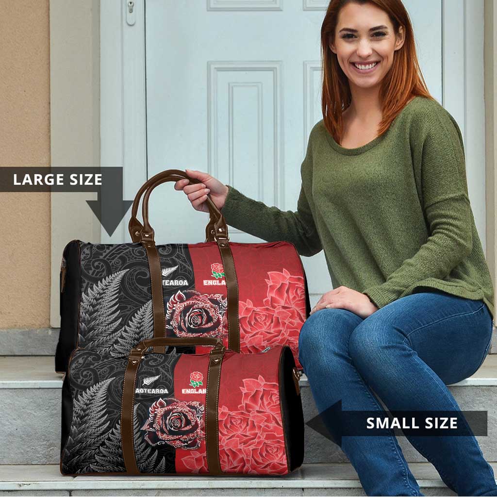 New Zealand And England Rugby Travel Bag Red Rose Mix Maori Pattern - Wonder Print Shop