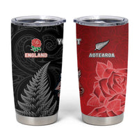 New Zealand And England Rugby Custom Tumbler Cup Red Rose Mix Maori Pattern - Wonder Print Shop