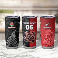 New Zealand And England Rugby Custom Tumbler Cup Red Rose Mix Maori Pattern - Wonder Print Shop