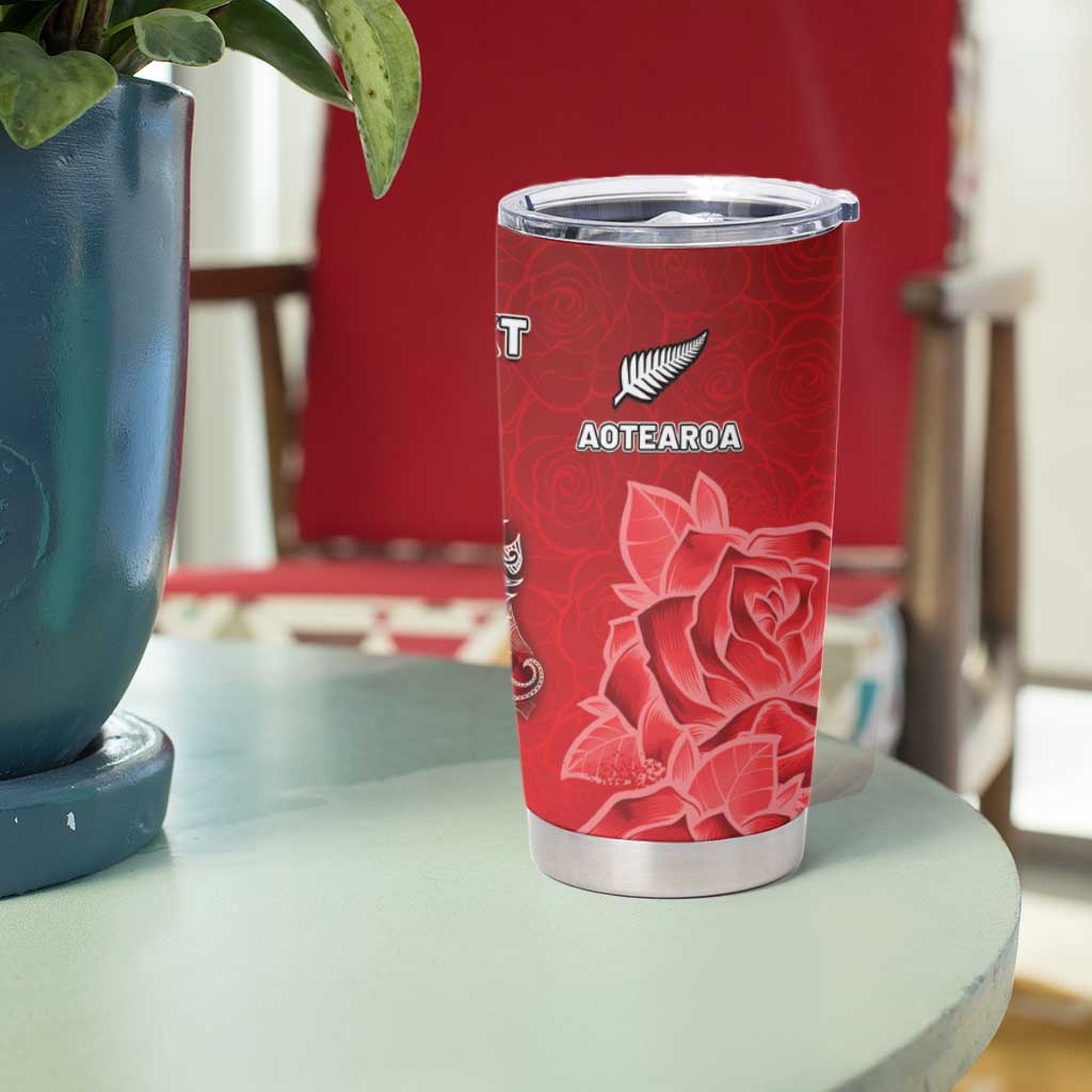 New Zealand And England Rugby Custom Tumbler Cup Red Rose Mix Maori Pattern - Wonder Print Shop