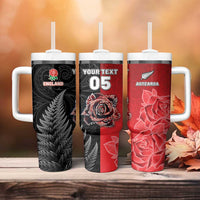 New Zealand And England Rugby Custom Tumbler With Handle Red Rose Mix Maori Pattern - Wonder Print Shop