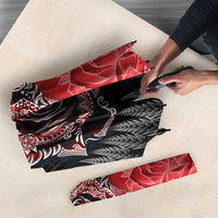 New Zealand And England Rugby Umbrella Red Rose Mix Maori Pattern - Wonder Print Shop