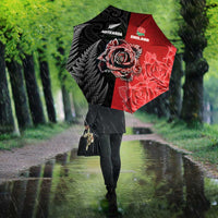 New Zealand And England Rugby Umbrella Red Rose Mix Maori Pattern - Wonder Print Shop