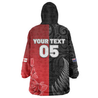 New Zealand And England Rugby Custom Wearable Blanket Hoodie Red Rose Mix Maori Pattern - Wonder Print Shop