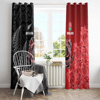 New Zealand And England Rugby Window Curtain Red Rose Mix Maori Pattern - Wonder Print Shop