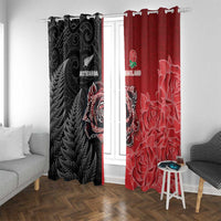 New Zealand And England Rugby Window Curtain Red Rose Mix Maori Pattern - Wonder Print Shop
