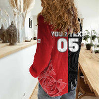 New Zealand And England Rugby Custom Women Casual Shirt Red Rose Mix Maori Pattern - Wonder Print Shop