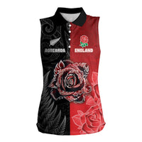 New Zealand And England Rugby Custom Women Sleeveless Polo Shirt Red Rose Mix Maori Pattern - Wonder Print Shop