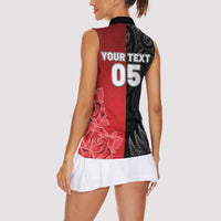 New Zealand And England Rugby Custom Women Sleeveless Polo Shirt Red Rose Mix Maori Pattern - Wonder Print Shop