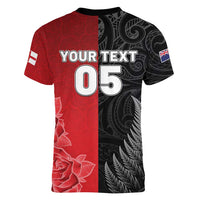 New Zealand And England Rugby Custom Women V-Neck T-Shirt Red Rose Mix Maori Pattern - Wonder Print Shop