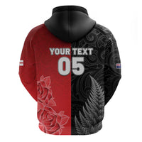 New Zealand And England Rugby Custom Zip Hoodie Red Rose Mix Maori Pattern - Wonder Print Shop