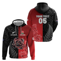 New Zealand And England Rugby Custom Zip Hoodie Red Rose Mix Maori Pattern - Wonder Print Shop