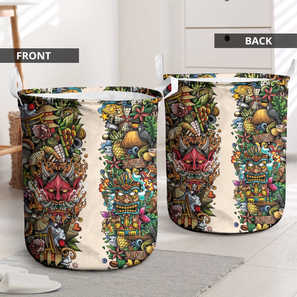 Hawaii And Japan Laundry Basket Tiki With Oni Mask - Wonder Print Shop