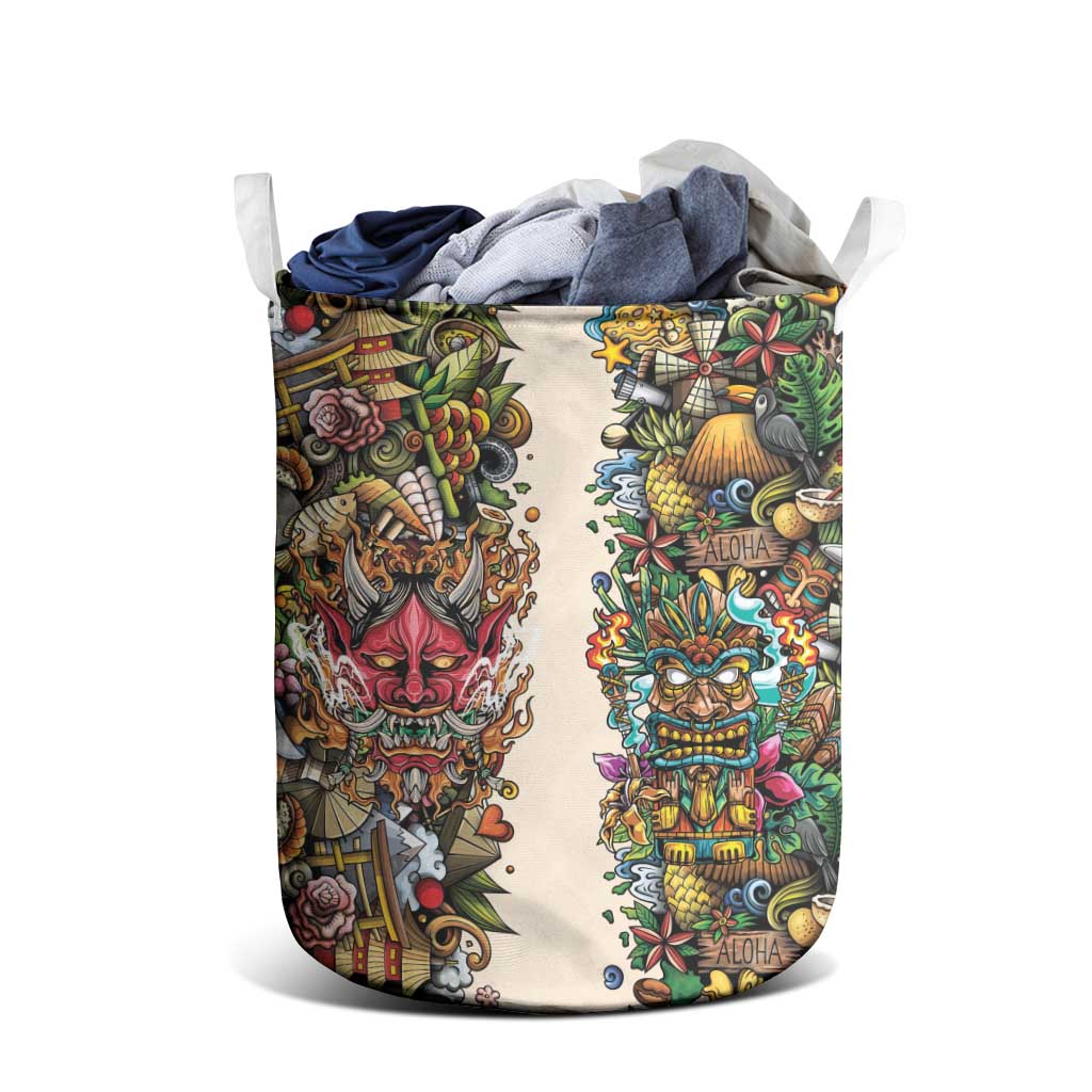 Hawaii And Japan Laundry Basket Tiki With Oni Mask - Wonder Print Shop