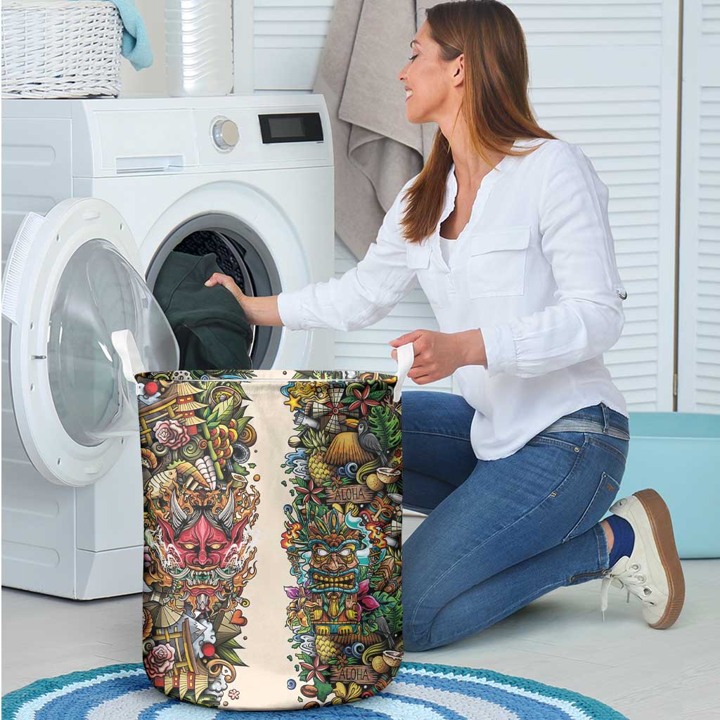 Hawaii And Japan Laundry Basket Tiki With Oni Mask - Wonder Print Shop