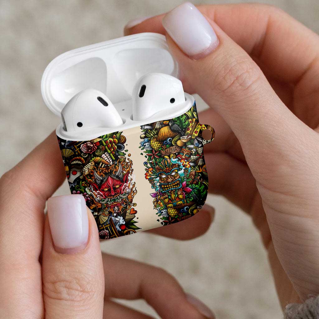 Hawaii And Japan AirPods Case Tiki With Oni Mask - Wonder Print Shop