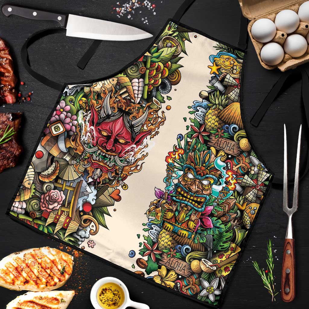 Hawaii And Japan Apron Tiki With Oni Mask - Wonder Print Shop