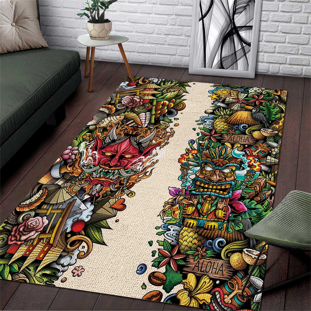 Hawaii And Japan Area Rug Tiki With Oni Mask - Wonder Print Shop