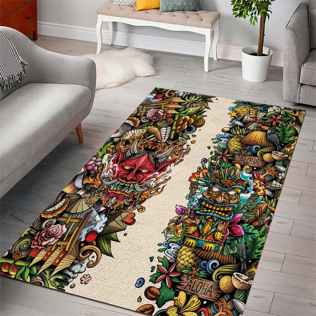 Hawaii And Japan Area Rug Tiki With Oni Mask - Wonder Print Shop