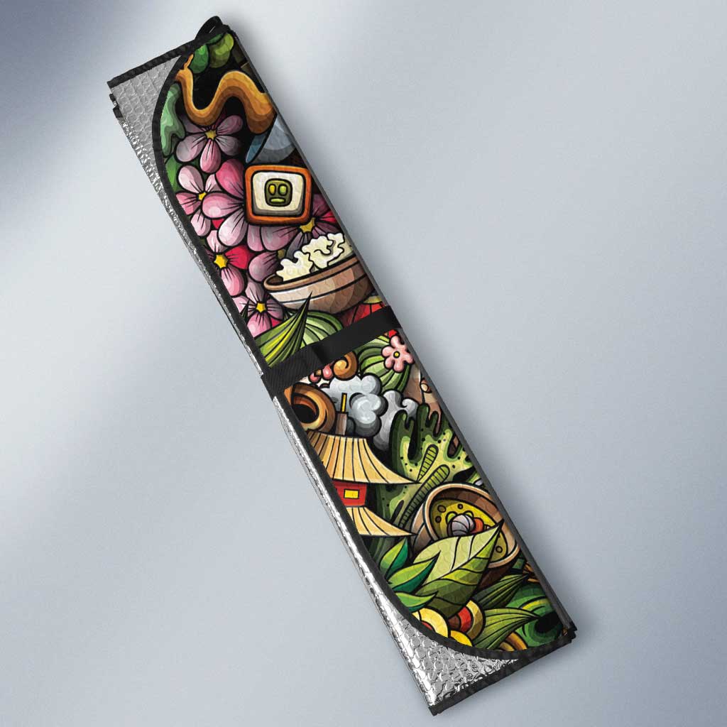 Hawaii And Japan Auto Sun Shade Tiki With Oni Mask - Wonder Print Shop