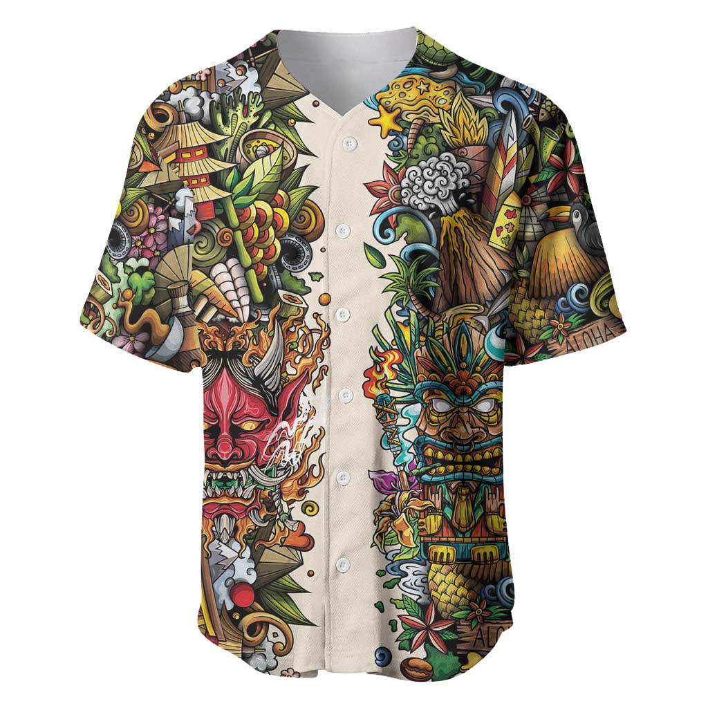 Hawaii And Japan Baseball Jersey Tiki With Oni Mask - Wonder Print Shop