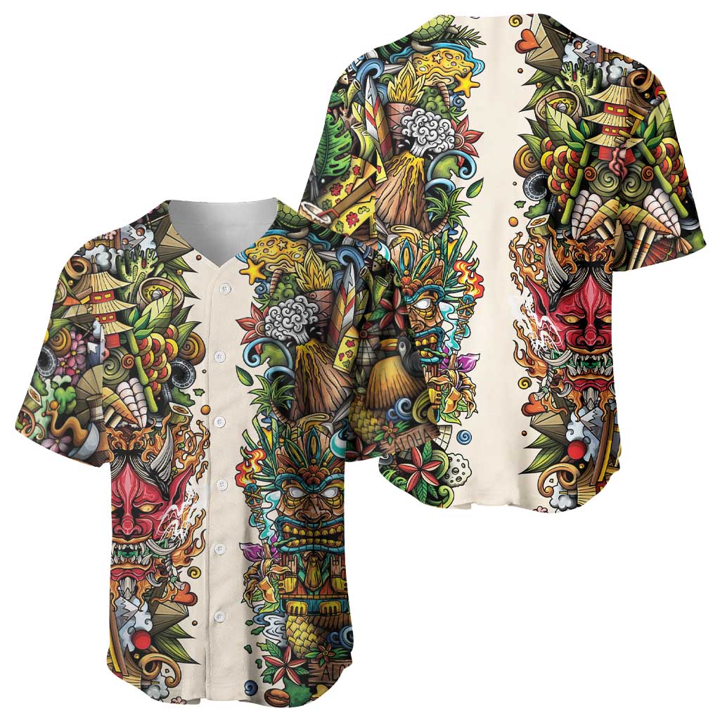 Hawaii And Japan Baseball Jersey Tiki With Oni Mask - Wonder Print Shop