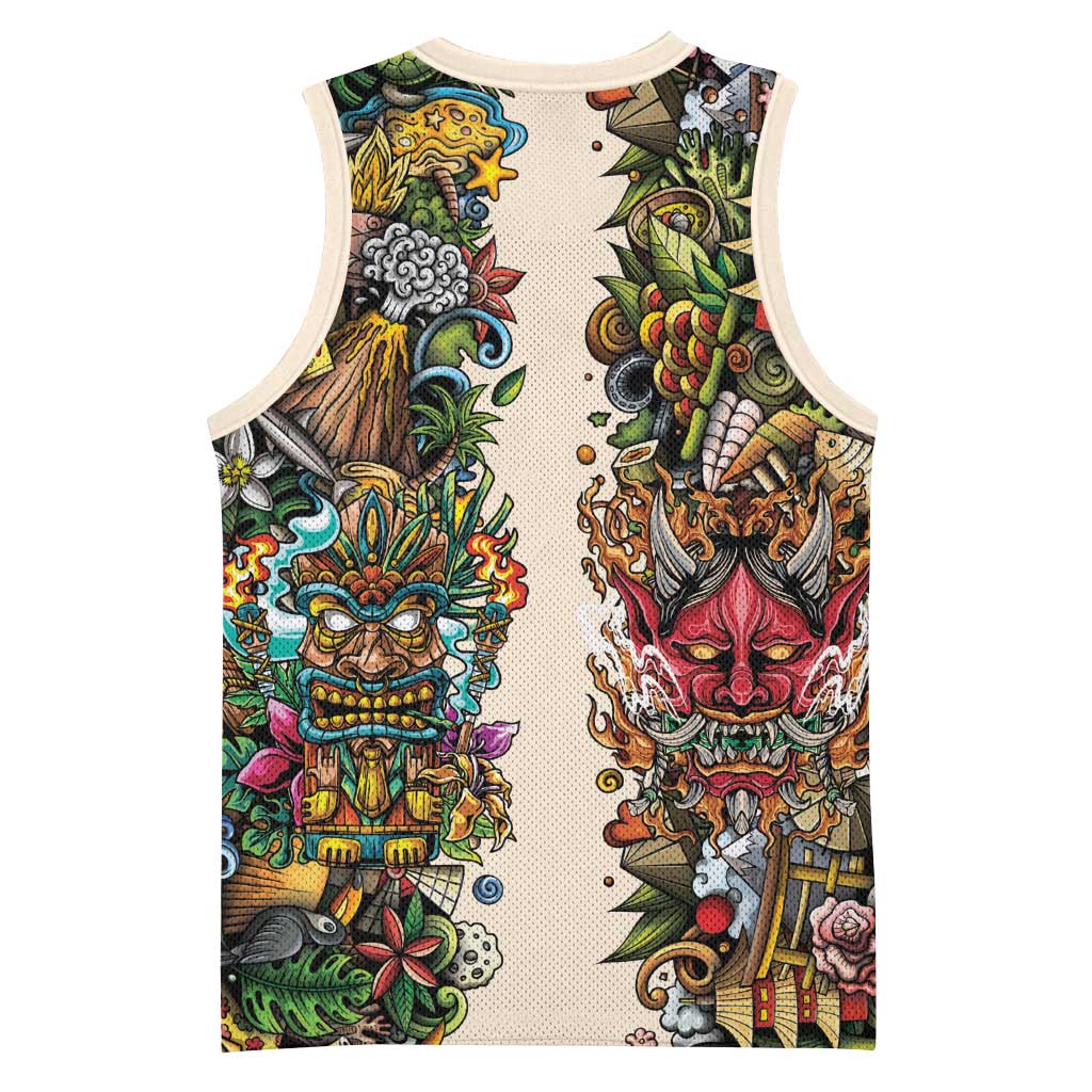 Hawaii And Japan Basketball Jersey Tiki With Oni Mask - Wonder Print Shop