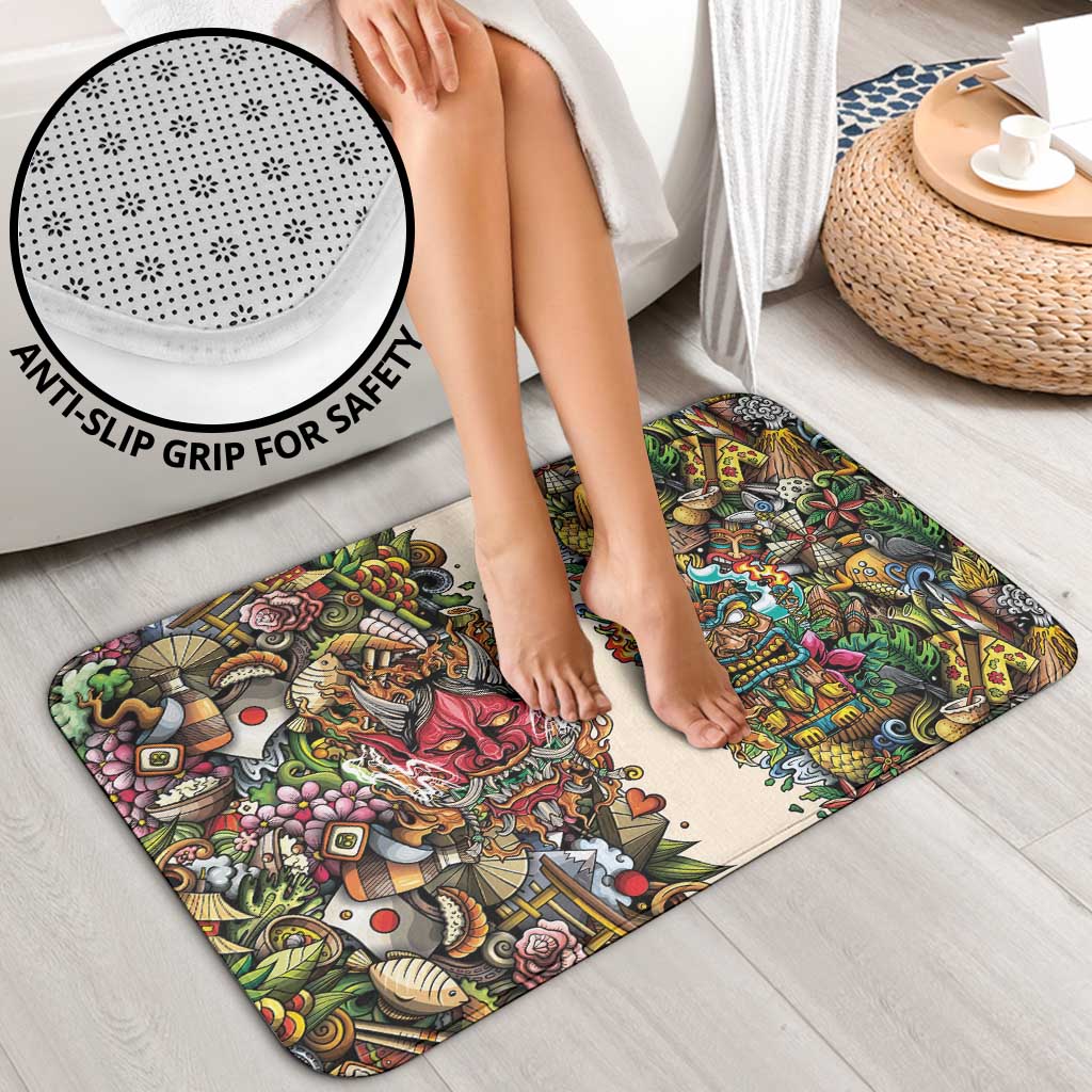 Hawaii And Japan Bathroom Set Tiki With Oni Mask - Wonder Print Shop