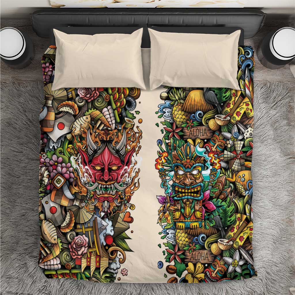 Hawaii And Japan Bedding Set Tiki With Oni Mask - Wonder Print Shop