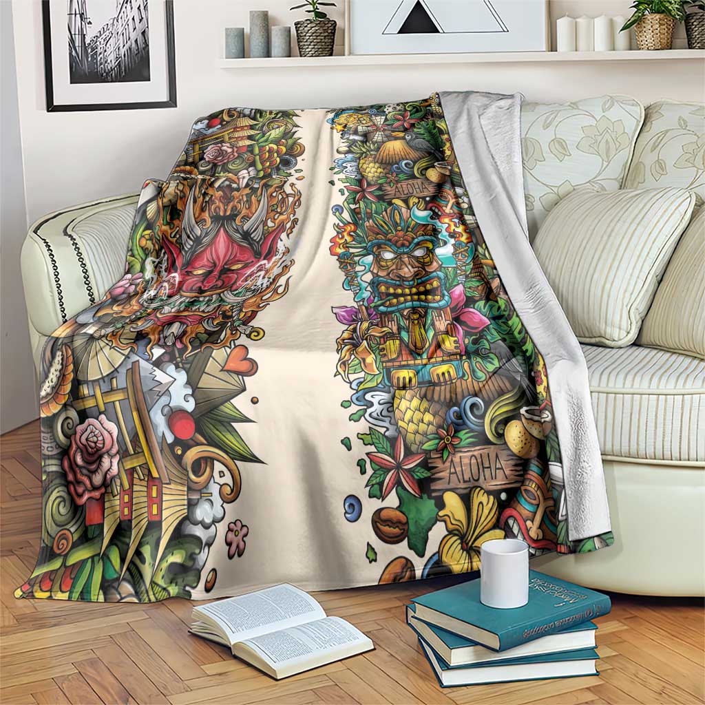Hawaii And Japan Blanket Tiki With Oni Mask - Wonder Print Shop