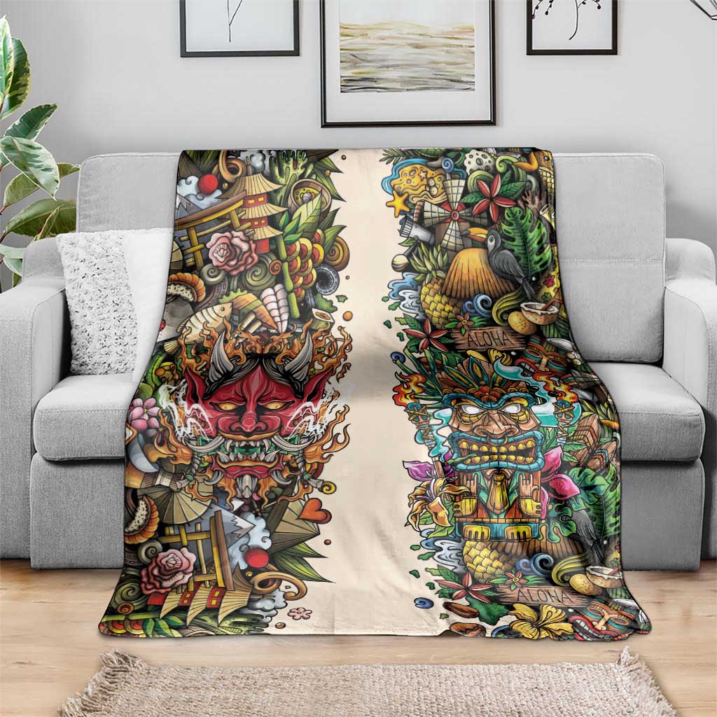 Hawaii And Japan Blanket Tiki With Oni Mask - Wonder Print Shop