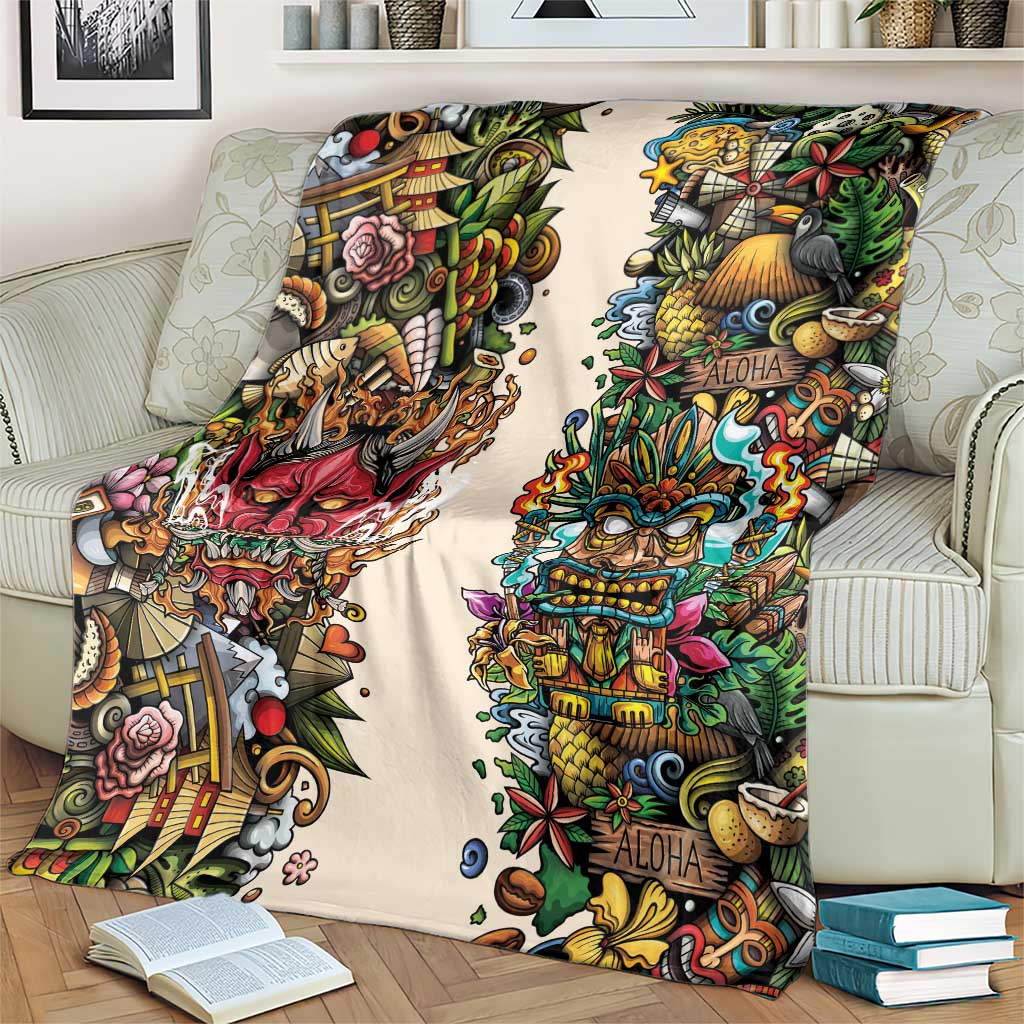Hawaii And Japan Blanket Tiki With Oni Mask - Wonder Print Shop