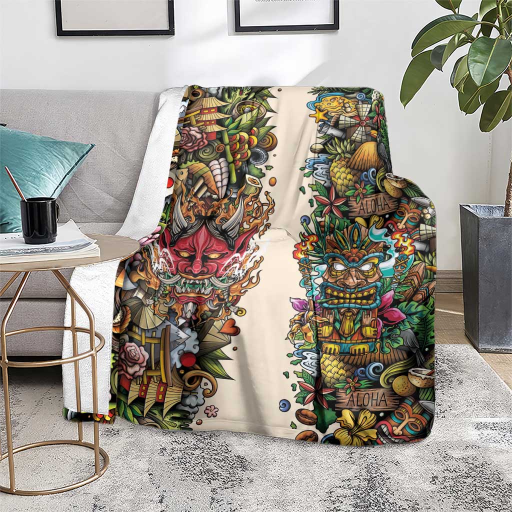 Hawaii And Japan Blanket Tiki With Oni Mask - Wonder Print Shop