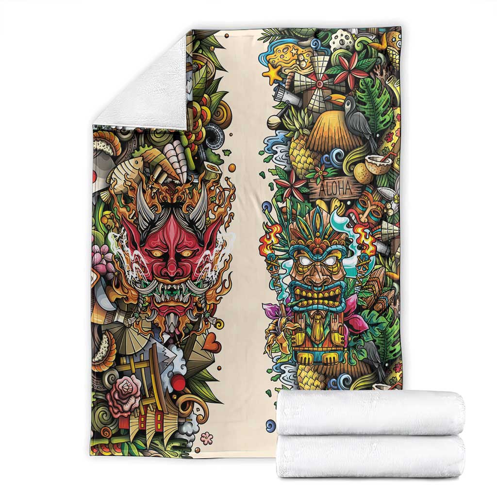 Hawaii And Japan Blanket Tiki With Oni Mask - Wonder Print Shop
