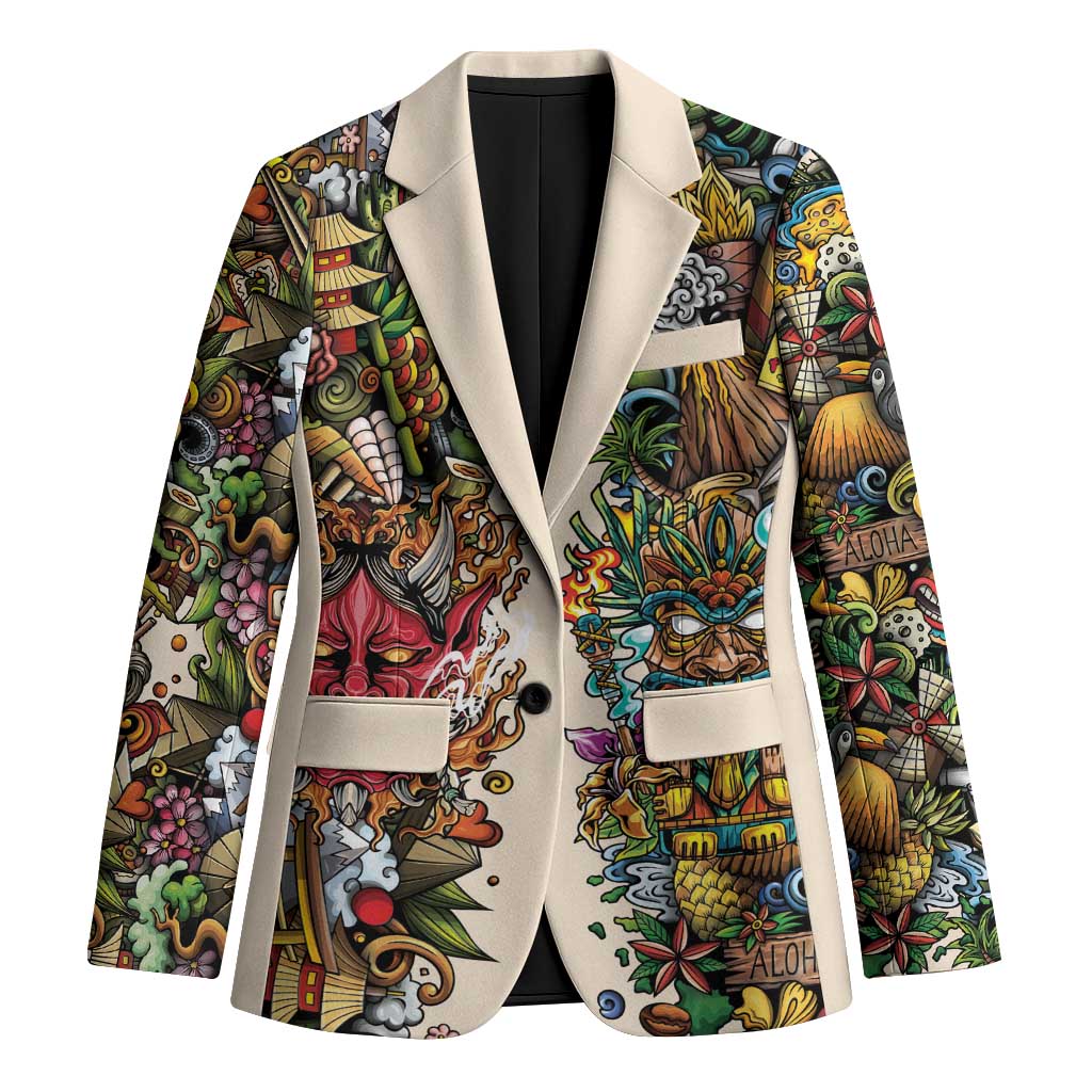 Hawaii And Japan Blazer Tiki With Oni Mask - Wonder Print Shop