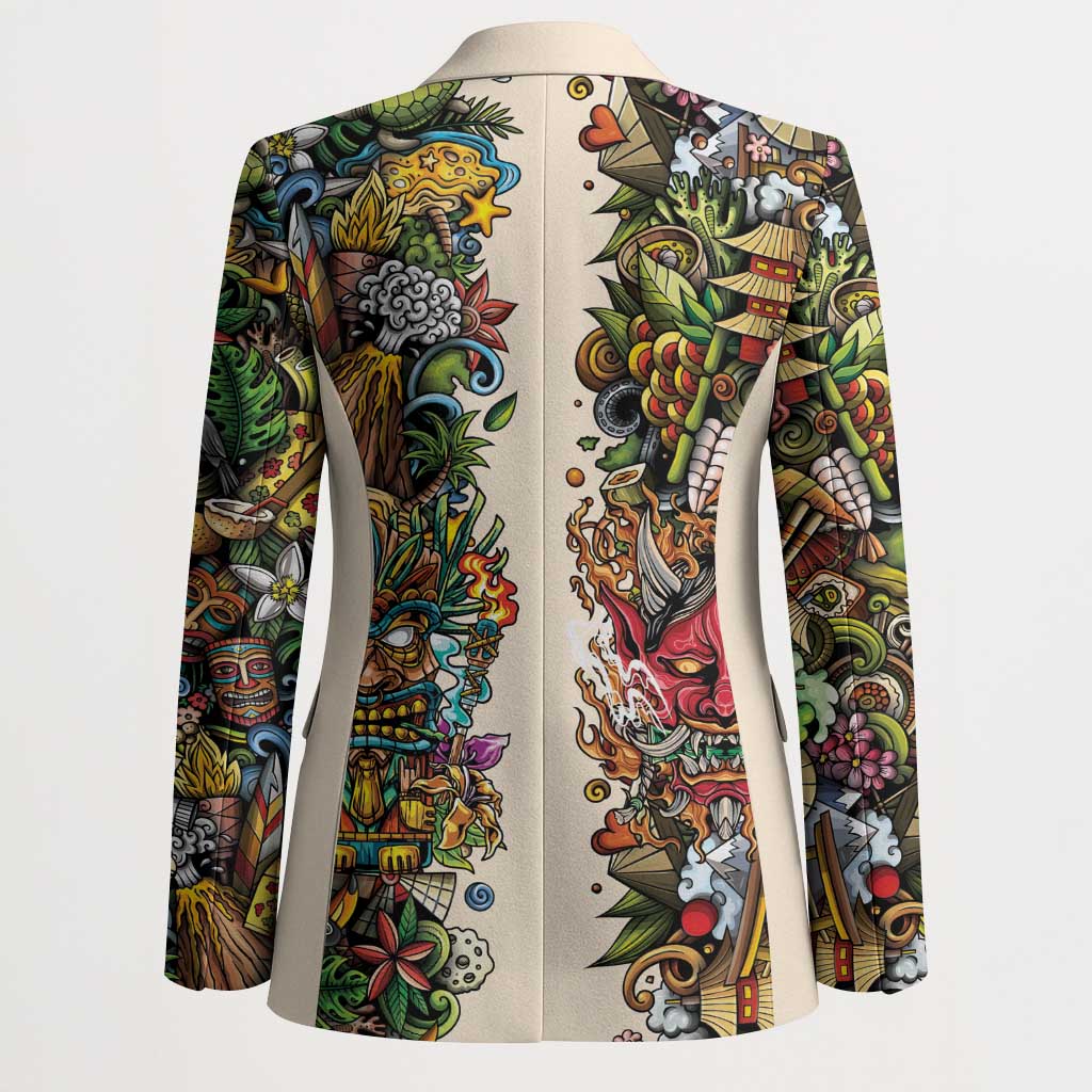 Hawaii And Japan Blazer Tiki With Oni Mask - Wonder Print Shop