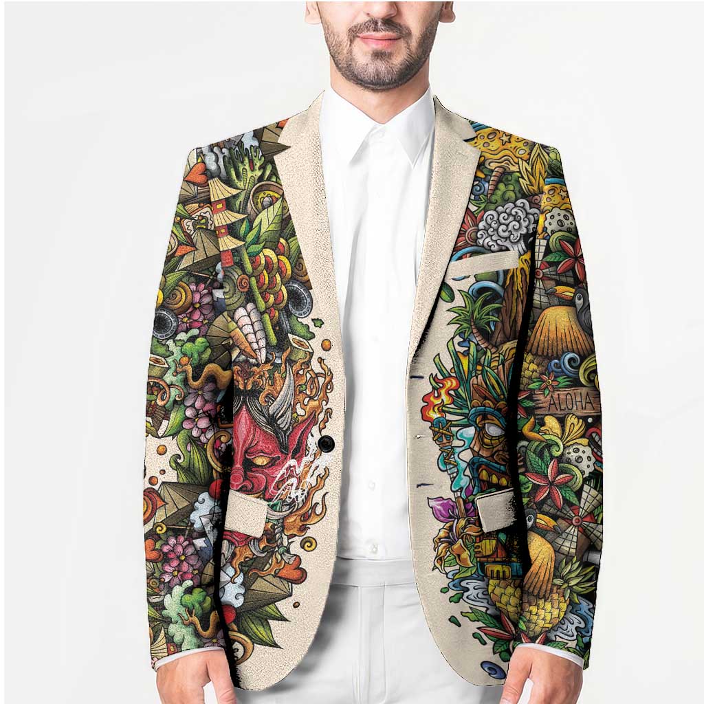 Hawaii And Japan Blazer Tiki With Oni Mask - Wonder Print Shop