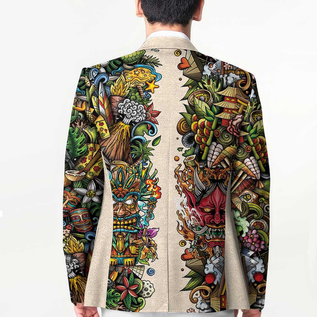 Hawaii And Japan Blazer Tiki With Oni Mask - Wonder Print Shop