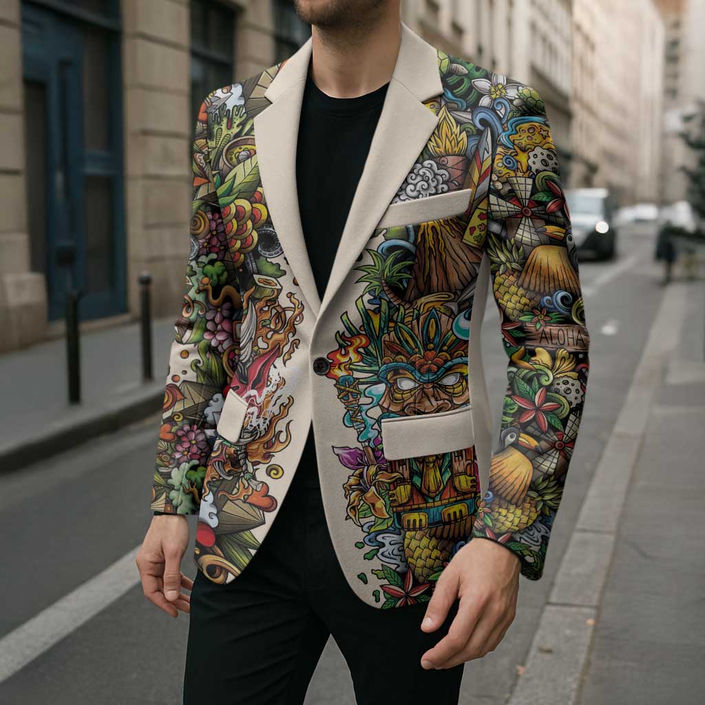 Hawaii And Japan Blazer Tiki With Oni Mask - Wonder Print Shop