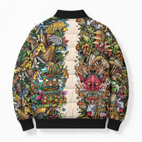 Hawaii And Japan Bomber Puffer Jacket Tiki With Oni Mask - Wonder Print Shop