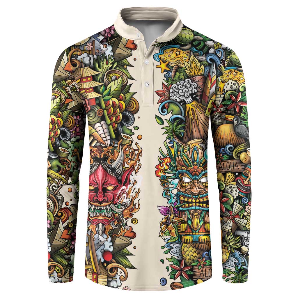 Hawaii And Japan Button Sweatshirt Tiki With Oni Mask - Wonder Print Shop