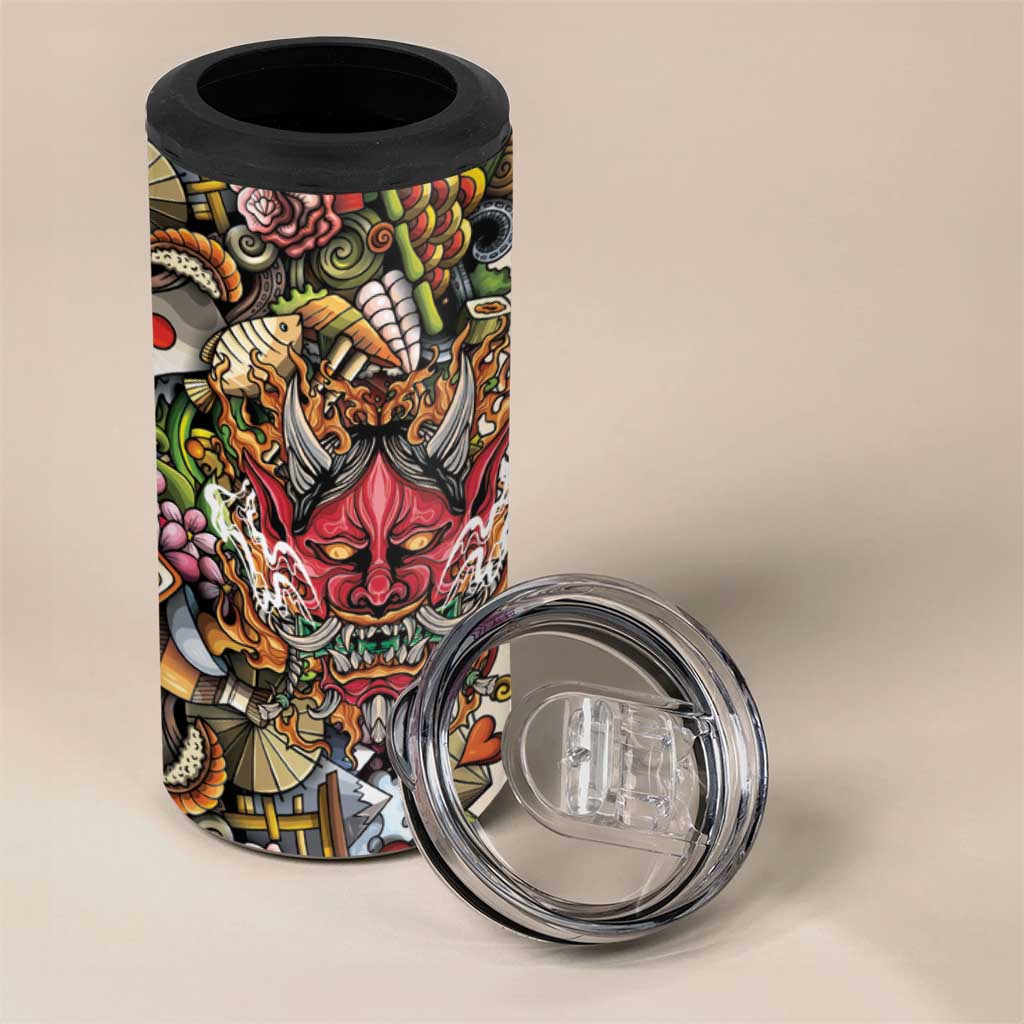 Hawaii And Japan 4 in 1 Can Cooler Tumbler Tiki With Oni Mask - Wonder Print Shop